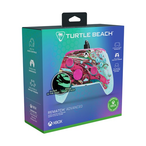 Turtle Beach בקר גיימינג חוטי דגם PDP Rematch™ Glow Advanced Wired בצבע תכלת/ורוד מבית Turtle Beach