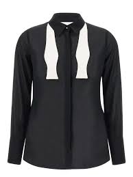 Cotton voile shirt with bow tie - BLACK
