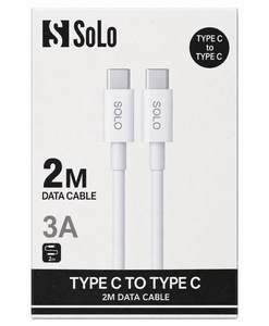 כבל USB-C ל-USB-C 2 מטר 3A / Solo USB-C to USB-C Data Cable 2M 