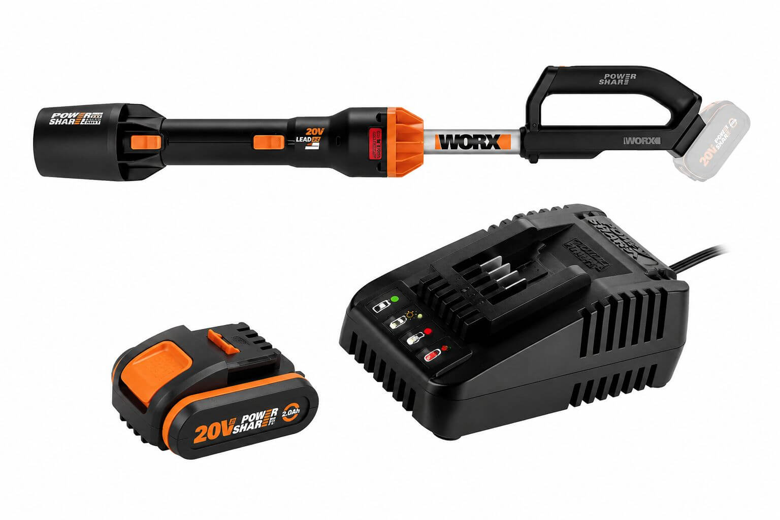מפוח עלים טורבו קומפקטי 20V WG543E.9 + סוללת 2.0Ah ומטען