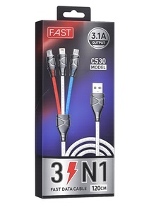 כבל טעינה מהירה מטען 3 ב-1 3.1A / C530 3-in-1 Fast Charging Cable 