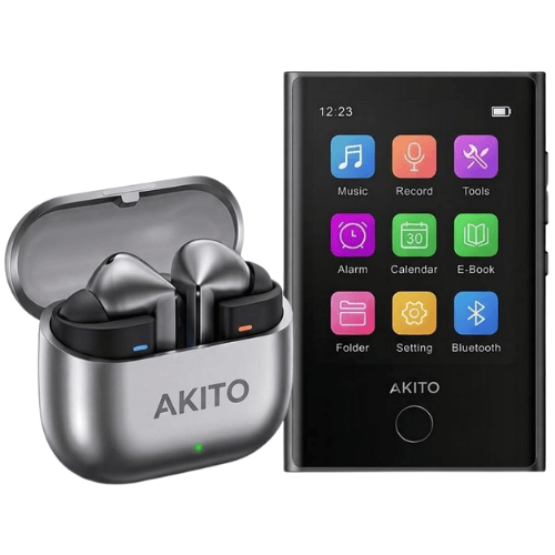 נגן אקיטו MP3 משולב עם אוזניות בלוטוס Akito X-POD