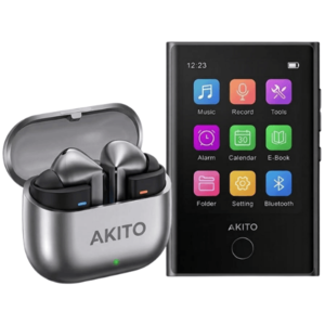 נגן אקיטו MP3 משולב עם אוזניות בלוטוס Akito X-POD