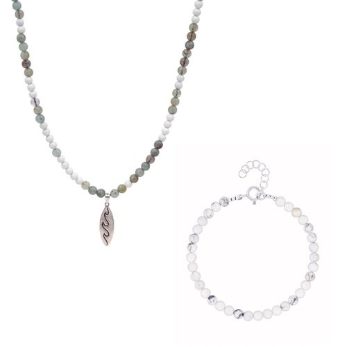 סט שרשרת אבני לברדורייט-צדף וצמיד אבני היולייט לגבר
