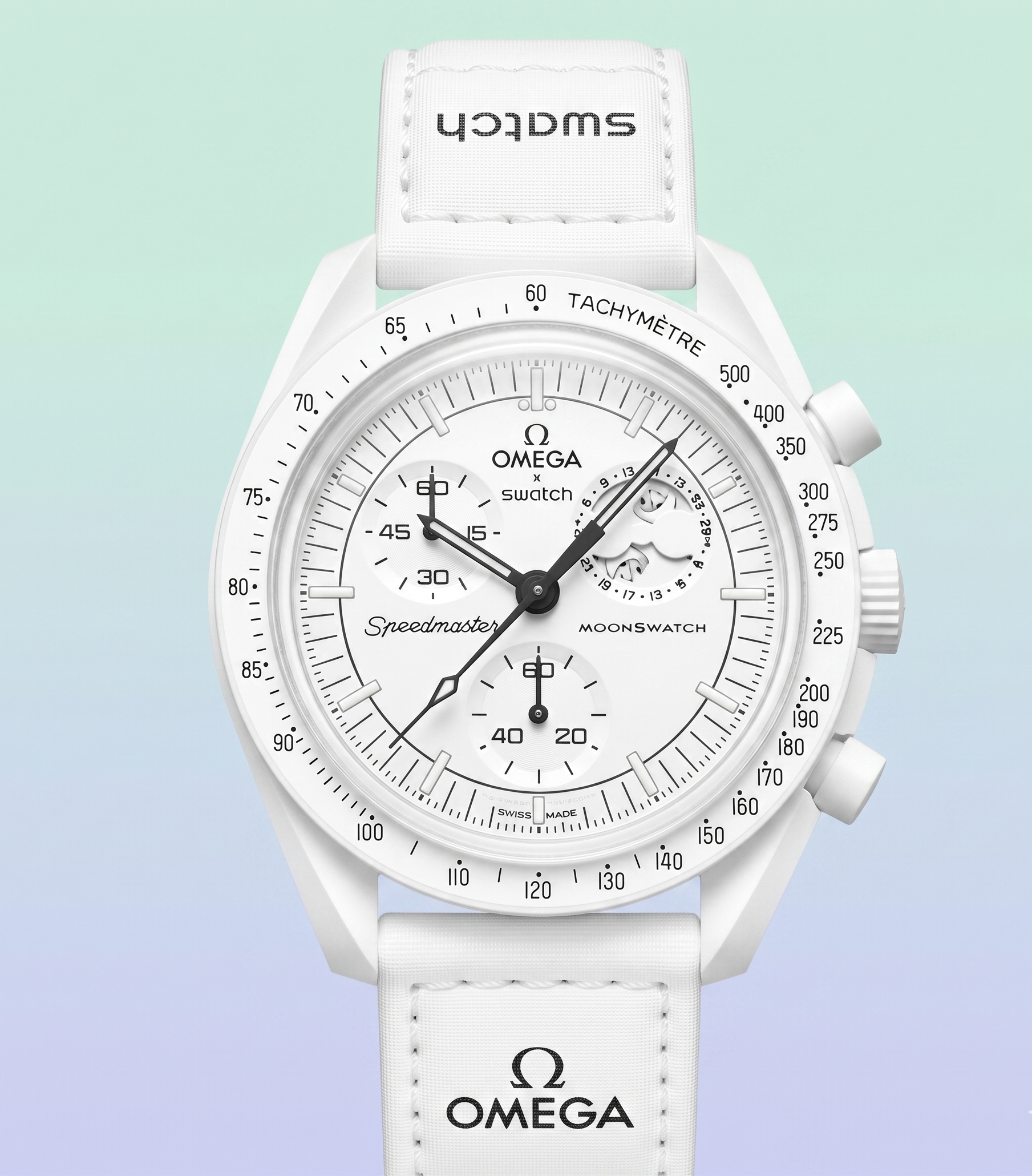 שעון יד לגבר Swatch x Omega Moonswatch Mission To Moonphase Snoopy White