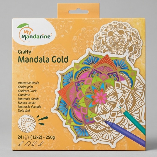 חוברת מנדלות לצביעה עם הדפס זהב 24 דף 250 גר- My Mandarine