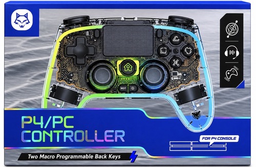 בקר אלחוטי שקוף ל-PS4 ול-PC עם תאורת LED | Transparent Wireless Controller for PS4 & PC with LED Lighting