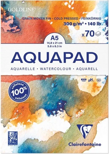 בלוק ציור גולדליין לצבע מים AQUAPAD אקווה פד 70 דף 300 גרם A5