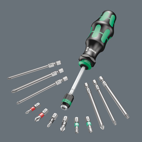 סט מחזיק ביטים וביטים Kraftform Kompakt 20 Tool Finder 2 של Wera עם 13 חלקים בנרתיק.