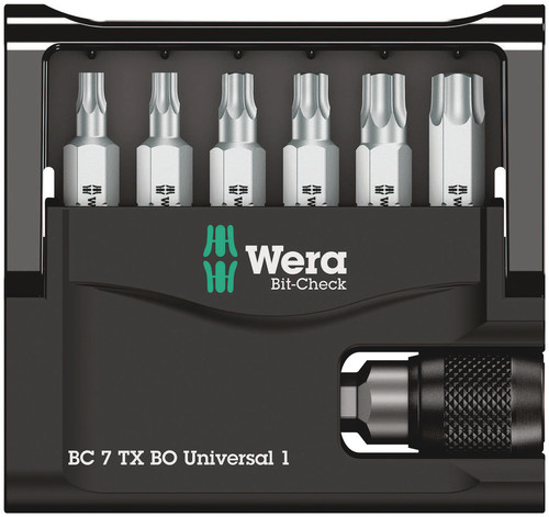 סט ביטים 7 חלקים מסוג TORX BO עם חור ומחזיק 1/4 במארז Bit-Check.