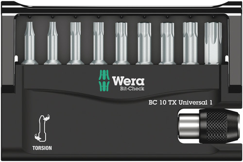 סט ביטים TORX בחיבור 1/4 משושה קומפקטי הכולל 10 חלקים במארז Bit-Check מתקפל.