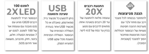 בוסטר התנעה אלקטרוני GB20 - 12V 500A לרכבי בנזין בנפח עד 4 ל' - NOCO 