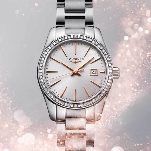 Longines L23860726 Conquest Classic 34MM נשים 36 יהלומים לונג'ין יבואן רשמי