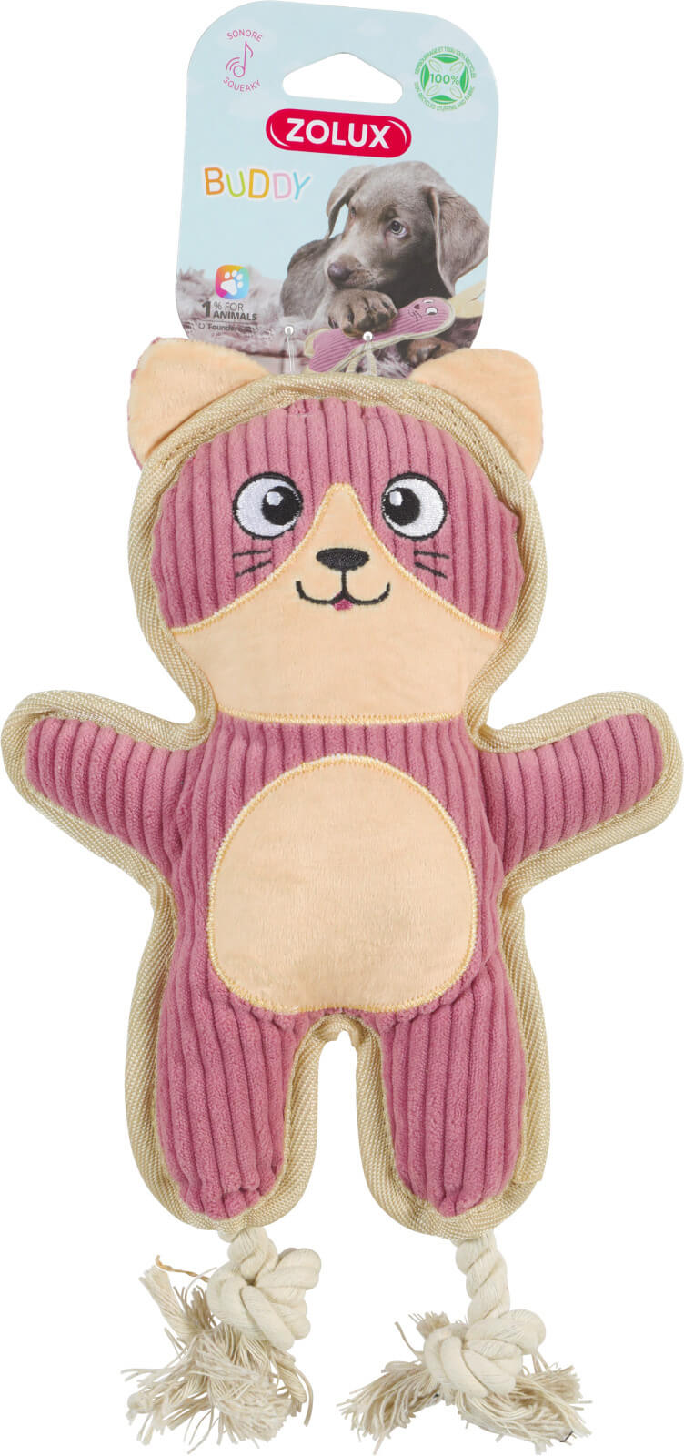 זולוקס בובת חתול ורוד פרוותי לכלבים  BUDDY PLUSH TOY CAT PINK