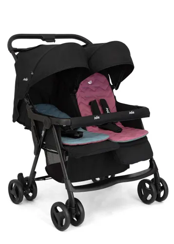 עגלת תאומים קומפקטית המתאימה מלידה Aire™‎ Twin - שחור/כחול ורוד Shale