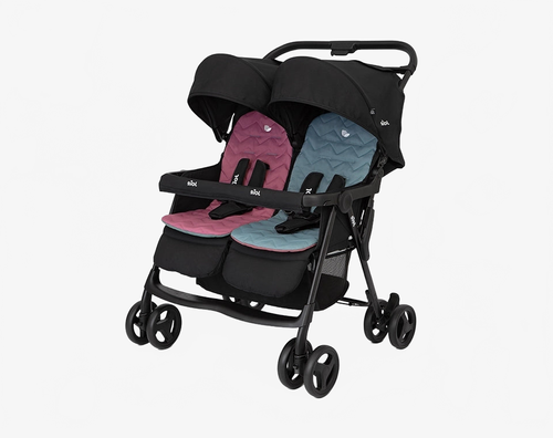 עגלת תאומים קומפקטית המתאימה מלידה Aire™‎ Twin - שחור/כחול ורוד Shale