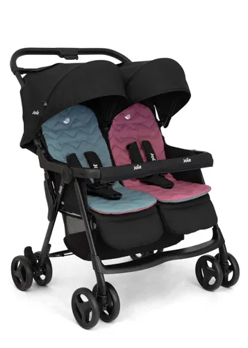 עגלת תאומים קומפקטית המתאימה מלידה Aire™‎ Twin - שחור/כחול ורוד Shale
