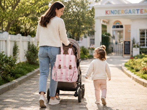 תיק גן לילדים בעיצוב רטרו ורוד עם תאים תרמיים לבקבוקים – 10 ליטר