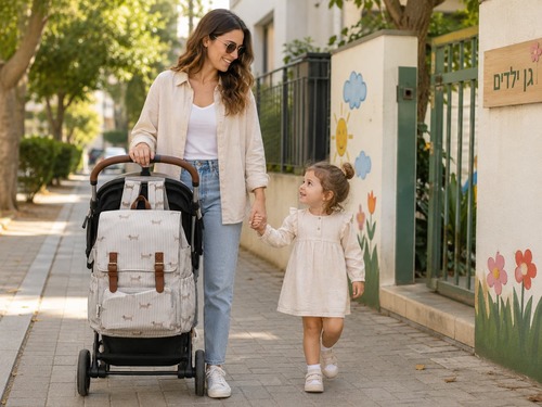 תיק גן לילדים בעיצוב רטרו תכלת עם תאים תרמיים לבקבוקים – 10 ליטר
