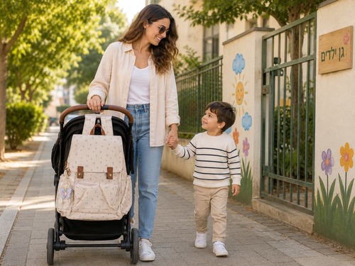 תיק גן לילדים בעיצוב רטרו שמנת מודפס עם תאים תרמיים לבקבוקים – 10 ליטר