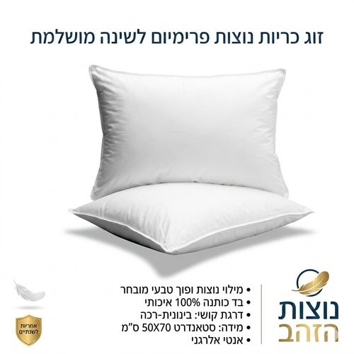  זוג כריות נוצות אווז במעטפת 100% כותנה | דגם 
