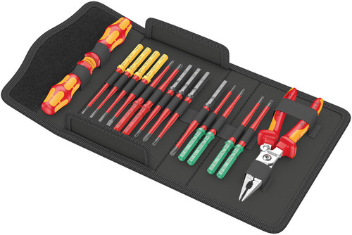סט מברגים מבודדים VDE עם להבים מתחלפים ופלייר Knipex, הכולל 17 חלקים לעבודות חשמל.