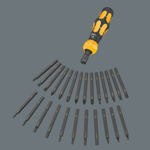סט מברג דפיקה וידית Kraftform עם ביטים בחיבור 1/4 משושה הכולל 19 חלקים.