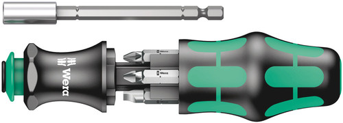 סט מברג לביטים Kraftform Kompakt 28 הכולל להב טלסקופי, ידית ארגונומית ומחסנית עם 6 ביטים.