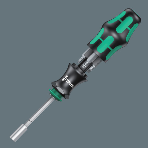 סט מברג לביטים Kraftform Kompakt 28 הכולל להב טלסקופי, ידית ארגונומית ומחסנית עם 6 ביטים.