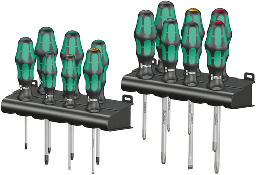 סט מברגים מעורב מסדרת Kraftform Big Pack 300 הכולל 14 חלקים ושני מתקני תלייה.