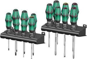 סט מברגים מעורב מסדרת Kraftform Big Pack 300 הכולל 14 חלקים ושני מתקני תלייה.