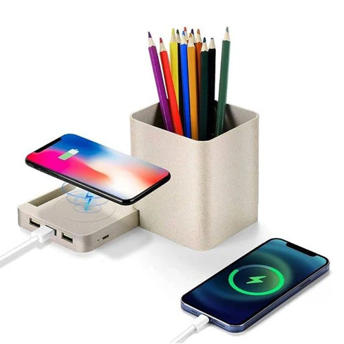מעמד שולחני לעטים | מטען אלחוטי ומפצל USB