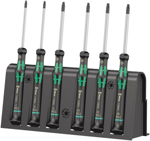 סט מברגי אלקטרוניקה TORX BO מסדרת Kraftform Micro הכולל 6 חלקים ומעמד לאחסון.