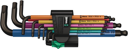 סט מפתחות אלן Hex-Plus כדורי צבעוני, הכולל 9 חלקים במידות 1.5 עד 10 מ
