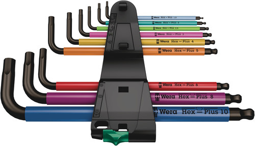 סט מפתחות אלן Hex-Plus כדורי צבעוני, הכולל 9 חלקים במידות 1.5 עד 10 מ