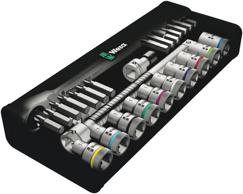 סט בוקסות ראצ'ט מתכת Zyklop Metal Switch עם חיבור 1/2 מרובע הכולל 28 חלקים בנרתיק טקסטיל.