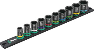 סט בוקסות לאימפקט משושה 3/8 על פס מגנטי הכולל 10 חלקים.