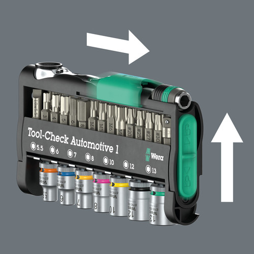 סט בוקסות וביטים לרכב Tool-Check Automotive 1 בחיבור 1/4 הכולל 38 חלקים.