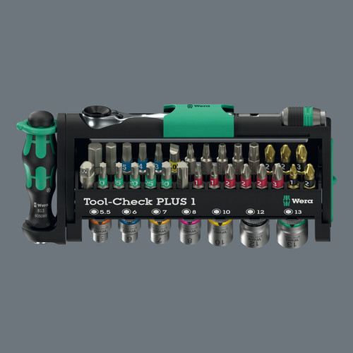 סט ביטים ובוקסות Tool-Check Combi 1 קומפקטי בחיבור 1/4 הכולל 40 חלקים ופלייר.