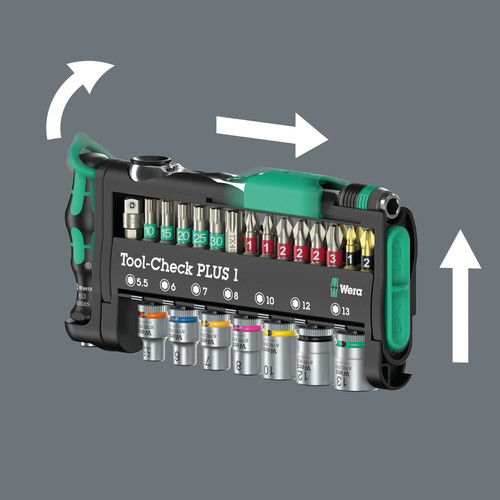 סט ביטים ובוקסות Tool-Check Combi 1 קומפקטי בחיבור 1/4 הכולל 40 חלקים ופלייר.