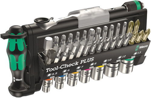סט ביטים ובוקסות Tool-Check PLUS חיבור 1/4 הכולל 39 חלקים, ראצ'ט זעיר וידית הברגה.