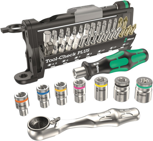 סט ביטים ובוקסות Tool-Check PLUS חיבור 1/4 הכולל 39 חלקים, ראצ'ט זעיר וידית הברגה.