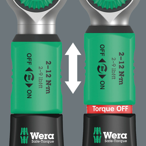 סט ידית מומנט Safe-Torque A 2 בחיבור 1/4 משושה וטווח 2-12 Nm, הכולל 23 חלקים במארז קומפקטי.