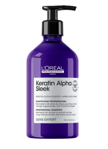  LOREAL לוריאל SERIE EXPERT | קרטין אלפא סליק Keratin Alpha Sleek שמפו מקצועי ללא סולפט להחלקה ושליטה בפריזיות | 500 מ”ל