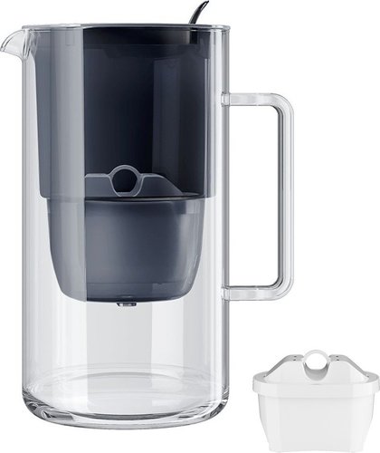 קנקן מים מזכוכית-גחמור שחור  2.5L דגם Glass + סנן AQUAPHOR Maxfor+ Mg צבע שחור