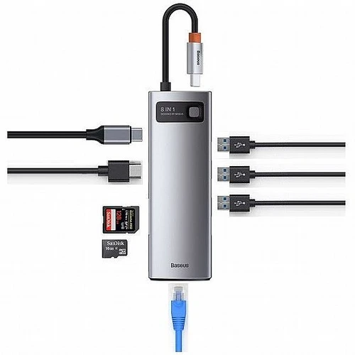 רכזת BASEUS 8IN1 HDMI RJ45 USB3 SD USB-C PD