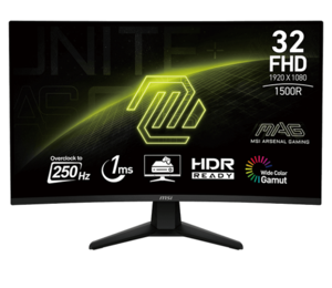 מסך מחשב MSI GAMING 32 CURVED 31.5" 250HZ 1MS 1500R MAG 32C6X DP/HDMI