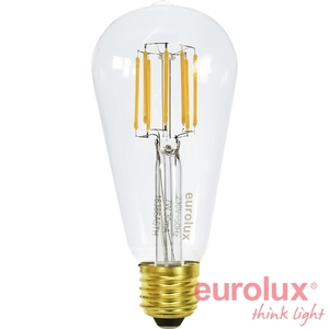 פילמנט לד ST64 שקוף לעמעום 230V E27 2700K 8W יורולוקס 
