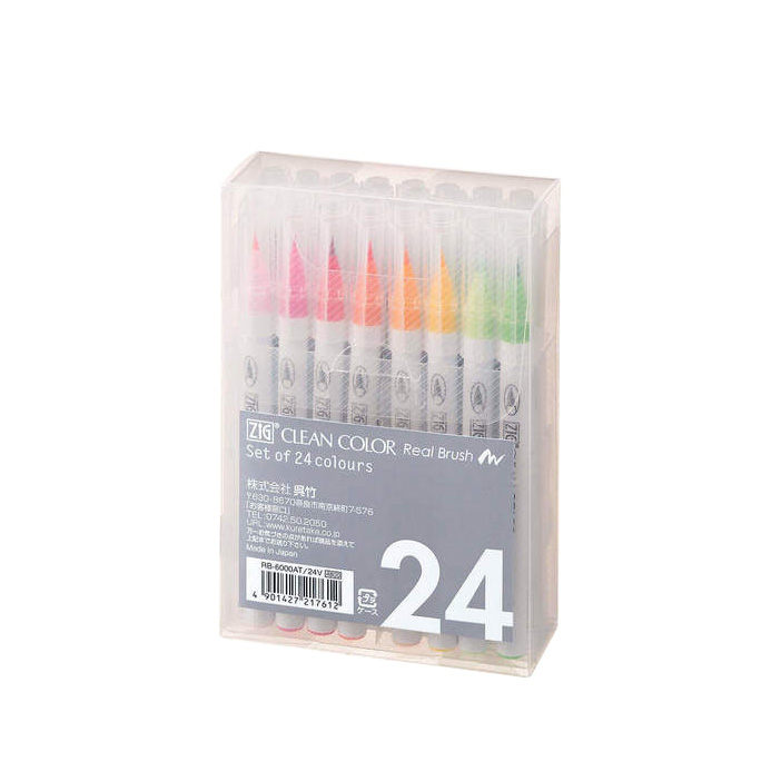 ZIG clear real brush - טוש מכחול צבעי מים 24 גוונים