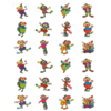 מדבקות עגולות ליצנים רקדנים רקע לבן 4 בשורה